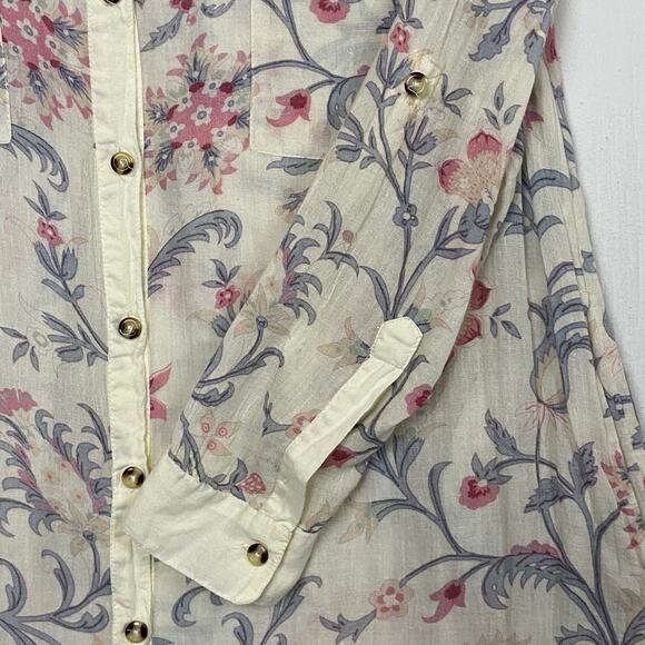 Sundance Fleur Chateau 100% Cotton Cream Pink Fray Floral Midi Dress Medium - Picture 9 of 13